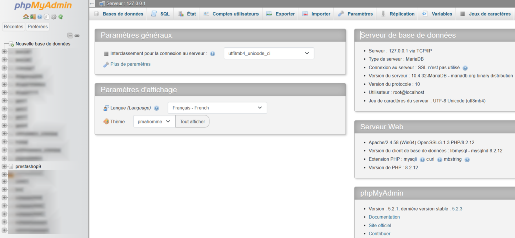 Basee de donnee php my admin