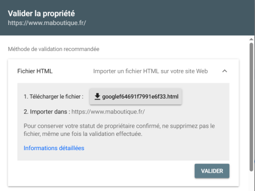 Valider la propriété Google Search Console